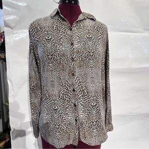 Dalia Collection Shirt Women's med Brown Animal Print Tunic Blouse Rayon